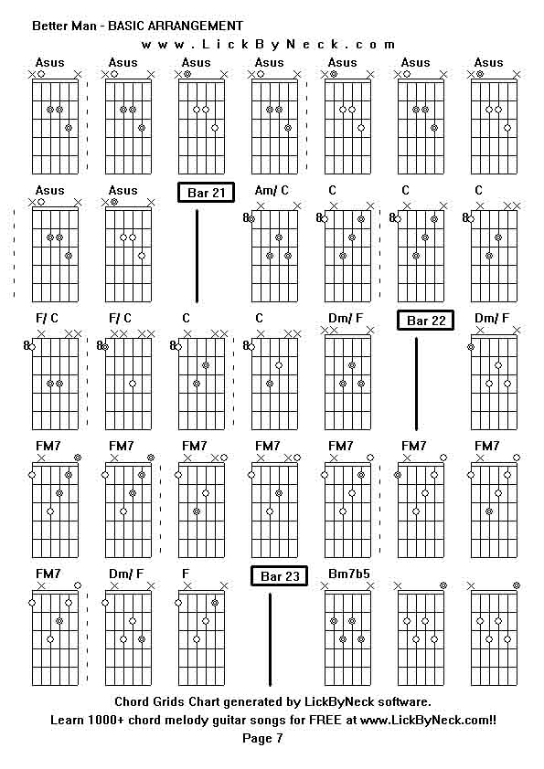 Chord Grids Chart of chord melody fingerstyle guitar song-Better Man - BASIC ARRANGEMENT,generated by LickByNeck software.